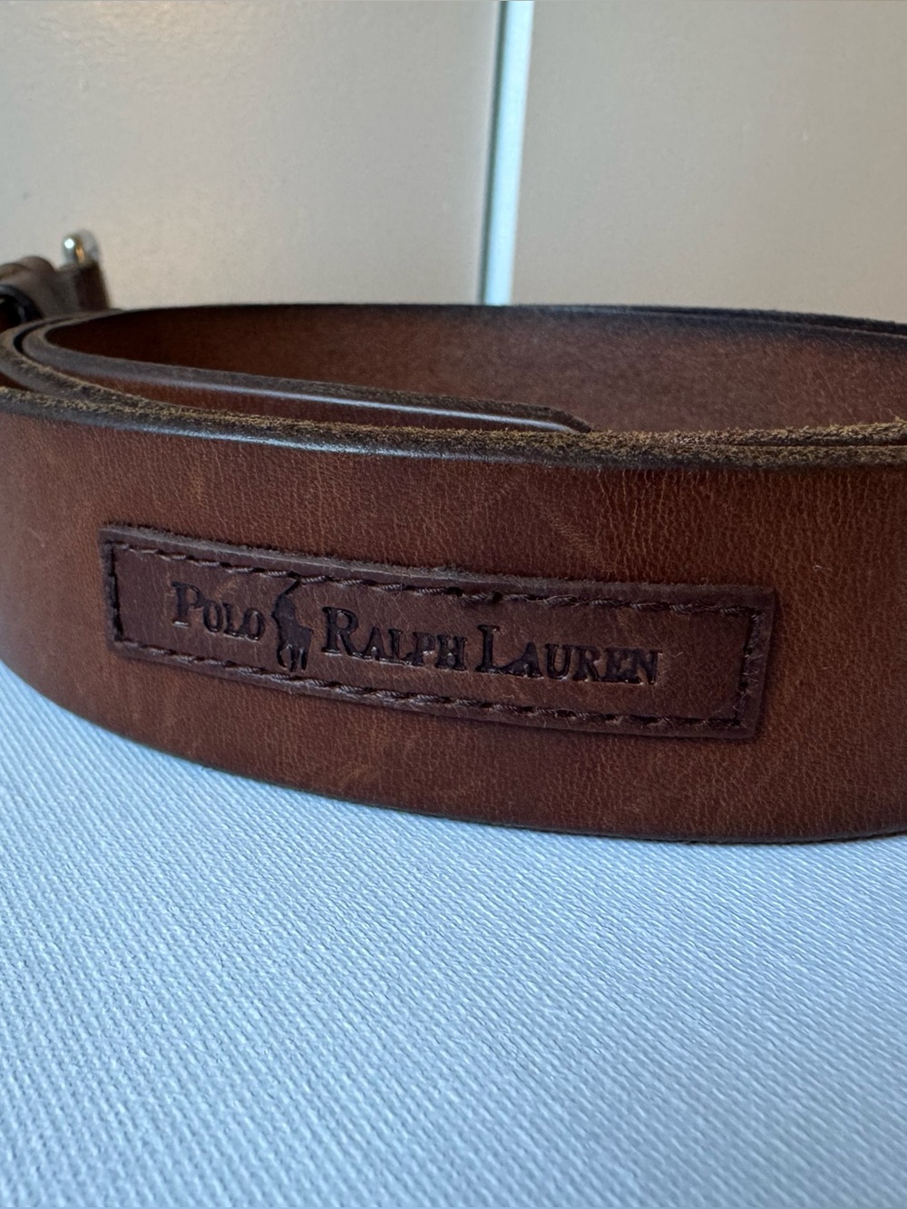 Polo Ralph Lauren Men’s Brown Italian Leather Belt Size 38 Solid Brass